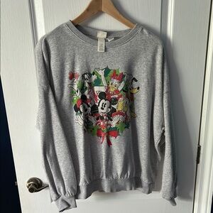 H&M Disney Gray Crew Neck Sweater with Holiday Characters